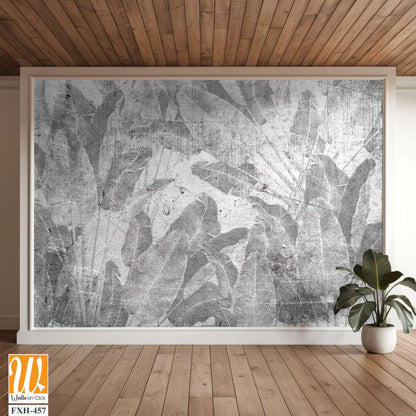 Tropical trees and leaves wallpaper design in foggy forest - 3D illustration [WP-FXH-457]