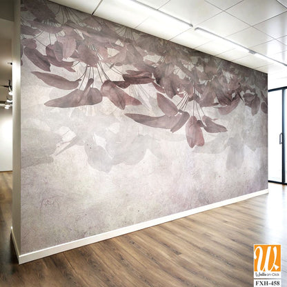 Tropical trees and leaves wallpaper design in foggy forest - 3D illustration [WP-FXH-458]