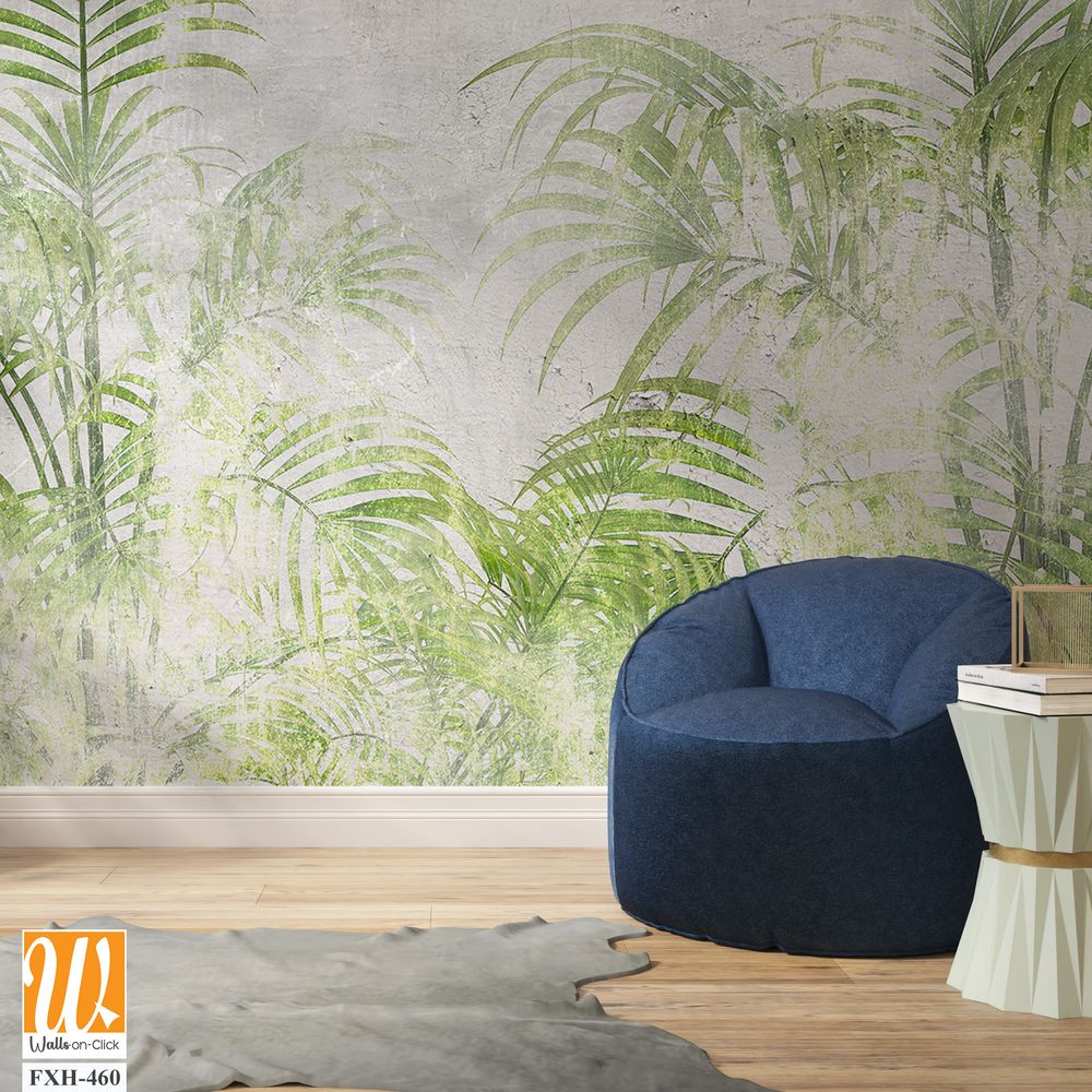 Tropical leaves and Trees Wallpaper design - 3D illustration [WP-FXH-460]