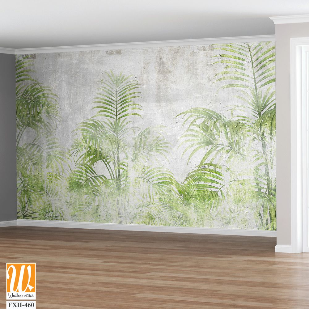 Tropical leaves and Trees Wallpaper design - 3D illustration [WP-FXH-460]