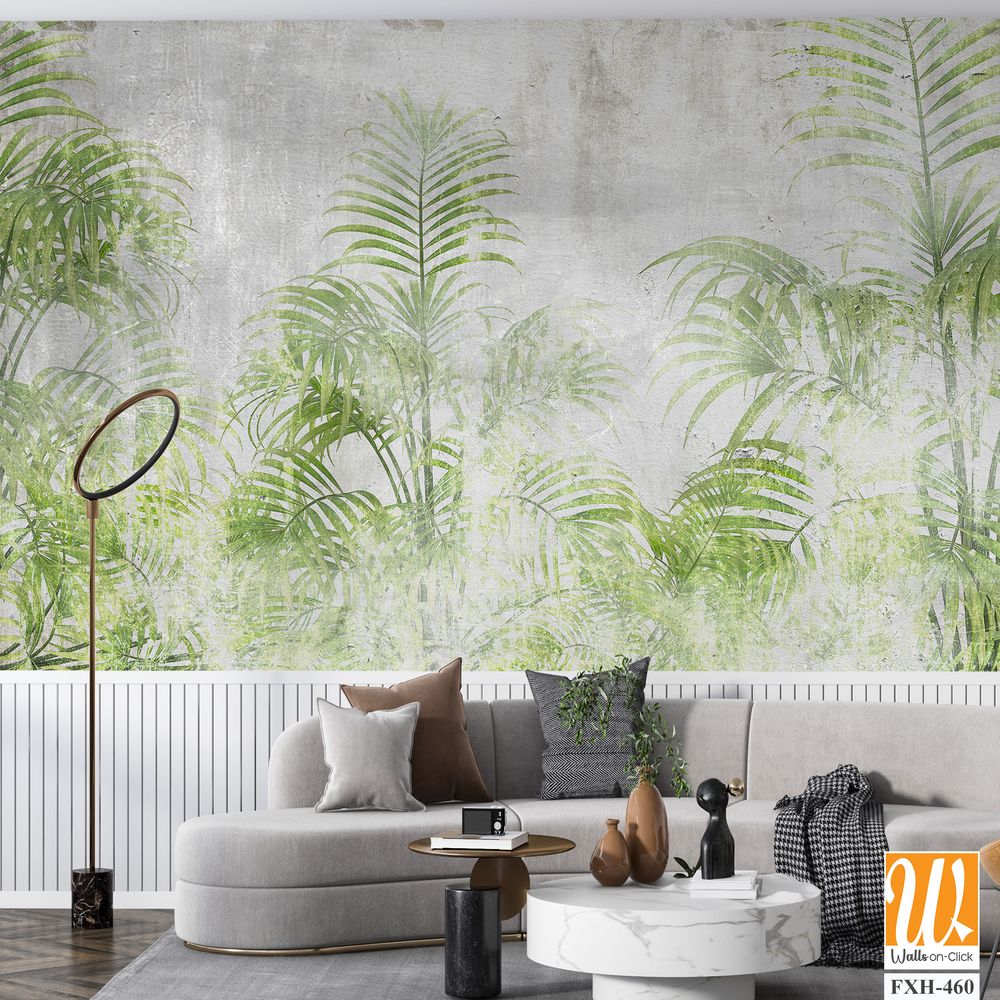 Tropical leaves and Trees Wallpaper design - 3D illustration [WP-FXH-460]