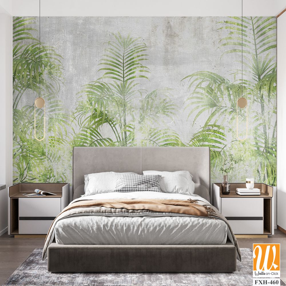 Tropical leaves and Trees Wallpaper design - 3D illustration [WP-FXH-460]