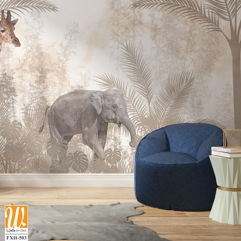 Cute animals wallpaper design for kids rooms- 3d illustration [WP-FXH-503]
