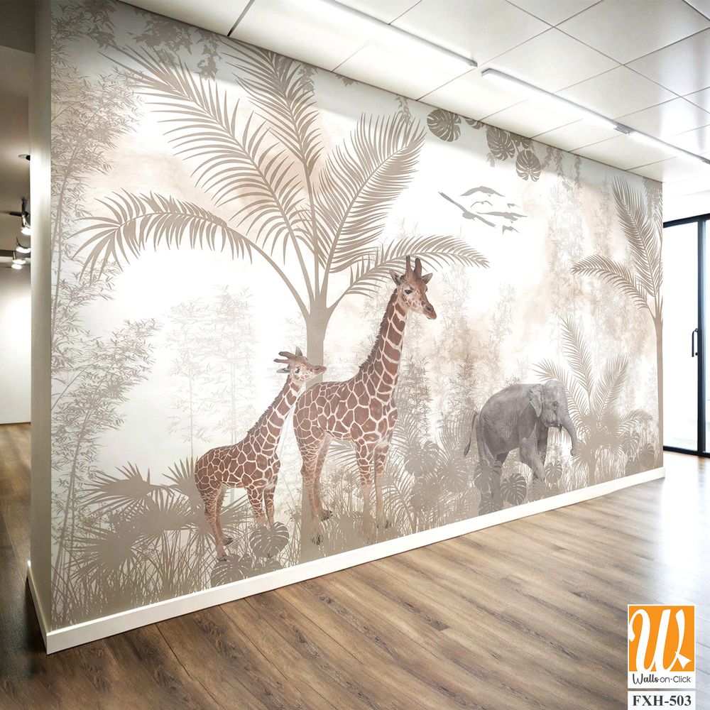Cute animals wallpaper design for kids rooms- 3d illustration [WP-FXH-503]