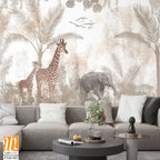 Cute animals wallpaper design for kids rooms- 3d illustration [WP-FXH-503]