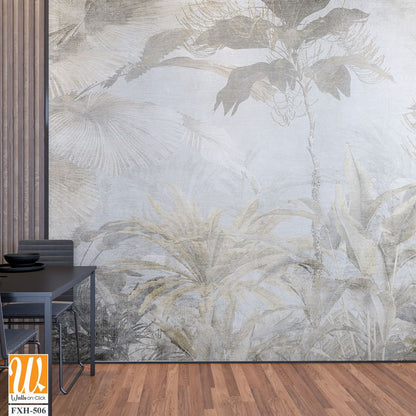 Tropical leaves and Trees Wallpaper design - 3D illustration [WP-FXH-506]
