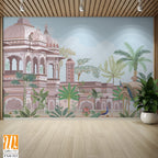 Traditional south Indian temple complex garden with peacock, monkey vector illustration pattern [WP-FXH-523]