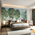 British east India garden landscape with river, lake, horse, parrot vector illustration [WP-FXH-525]