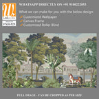 British east India garden landscape with river, lake, horse, parrot vector illustration [WP-FXH-525]