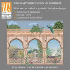 Mughal arch, palace, peacock, garden, mountain illustration for wallpaper [WP-FXH-536]