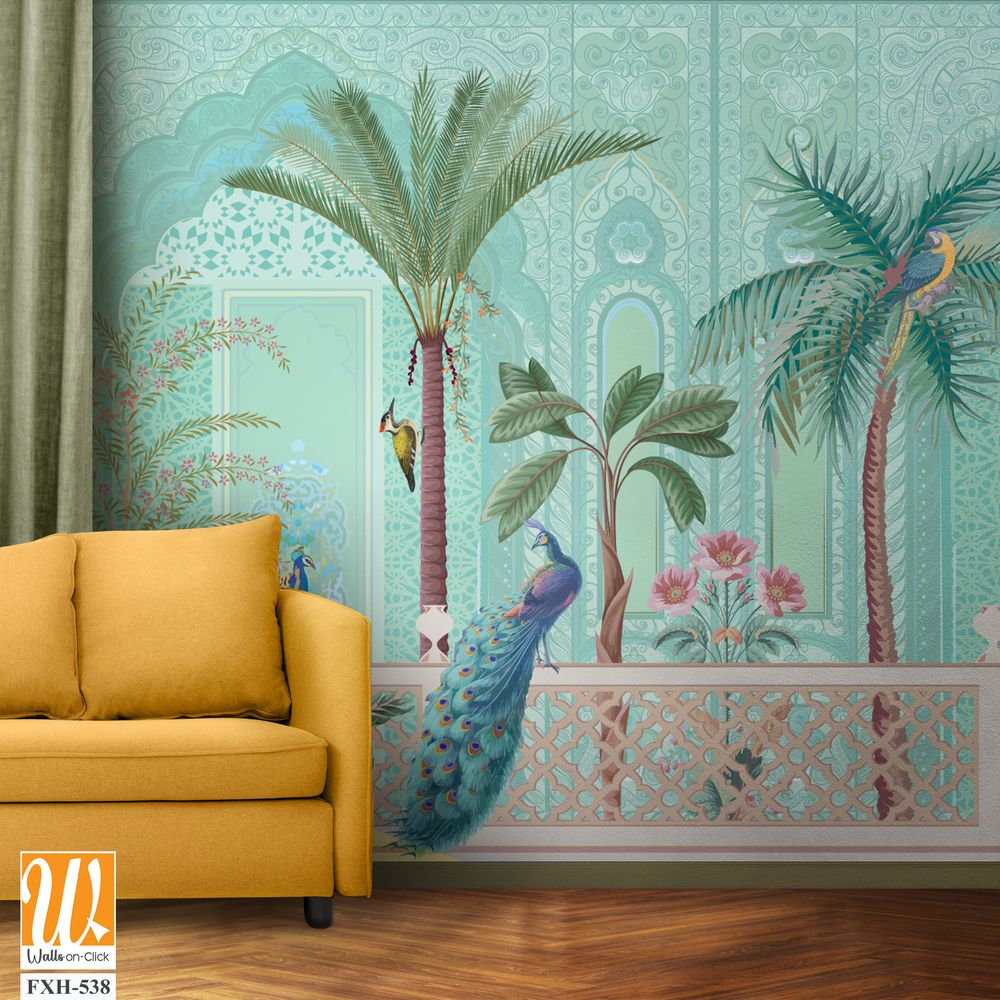 Chinoiseries peacock, Birds Palace garden royal Wallpaper [WP-FXH-538]