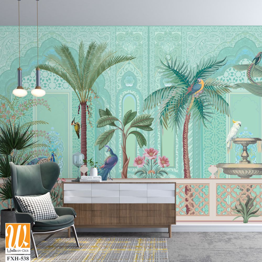 Chinoiseries peacock, Birds Palace garden royal Wallpaper [WP-FXH-538]