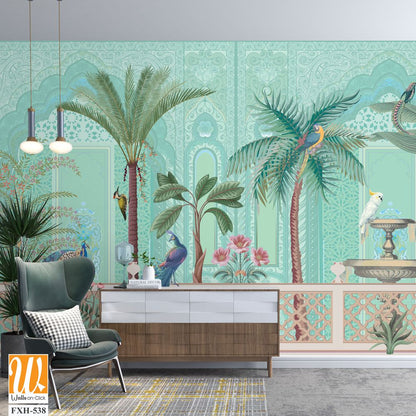 Chinoiseries peacock, Birds Palace garden royal Wallpaper [WP-FXH-538]