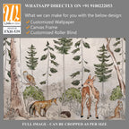 Photo wallpaper which depicts animals walking in the forest, art drawing, image on a textured background [WP-FXH-539]