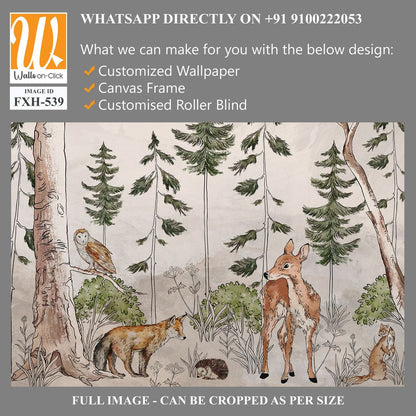 Photo wallpaper which depicts animals walking in the forest, art drawing, image on a textured background [WP-FXH-539]