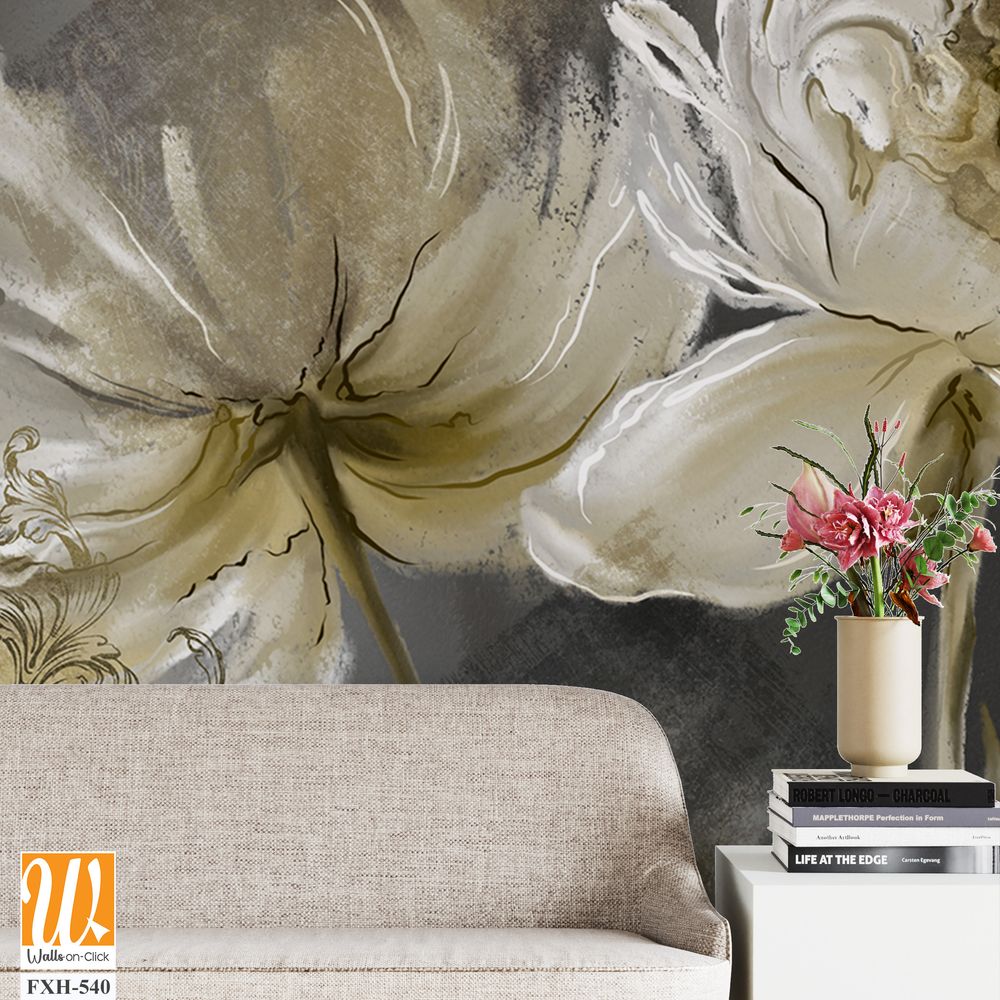Vintage flowers on texture background, art drawing on canvas in pastel style, photo wallpaper [WP-FXH-540]