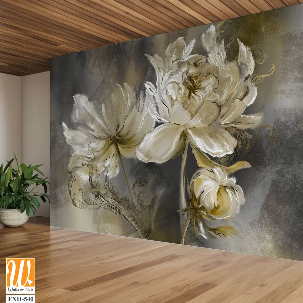 Vintage flowers on texture background, art drawing on canvas in pastel style, photo wallpaper [WP-FXH-540]