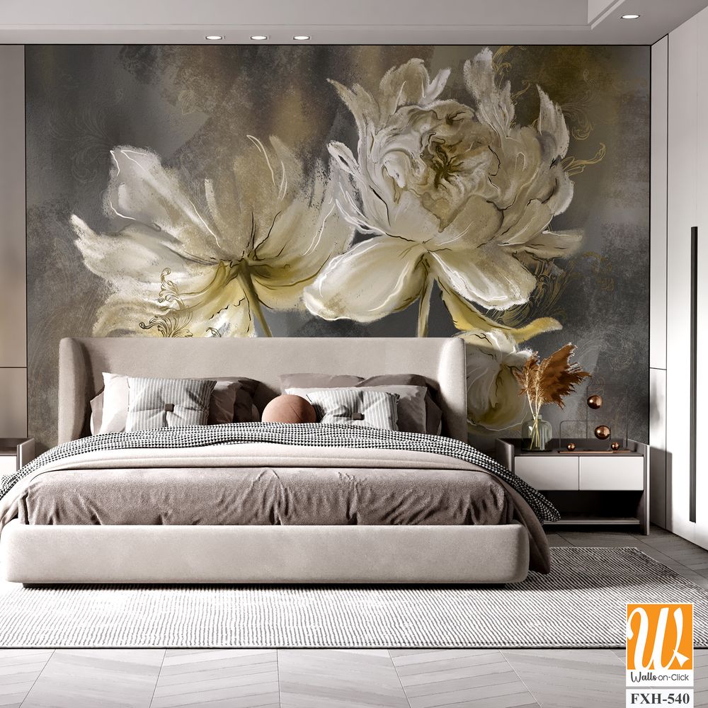 Vintage flowers on texture background, art drawing on canvas in pastel style, photo wallpaper [WP-FXH-540]