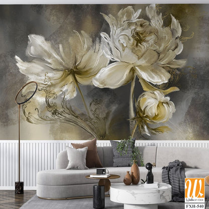 Vintage flowers on texture background, art drawing on canvas in pastel style, photo wallpaper [WP-FXH-540]
