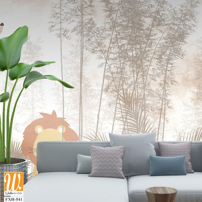Cute animals wallpaper design for kids rooms- 3d illustration [WP-FXH-541]