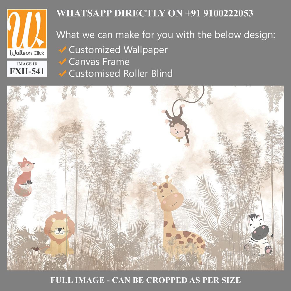 Cute animals wallpaper design for kids rooms- 3d illustration [WP-FXH-541]
