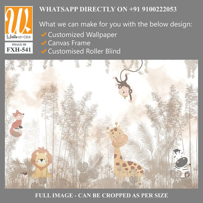 Cute animals wallpaper design for kids rooms- 3d illustration [WP-FXH-541]