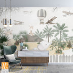 Cute animals wallpaper design for kids rooms- 3d illustration [WP-FXH-542]
