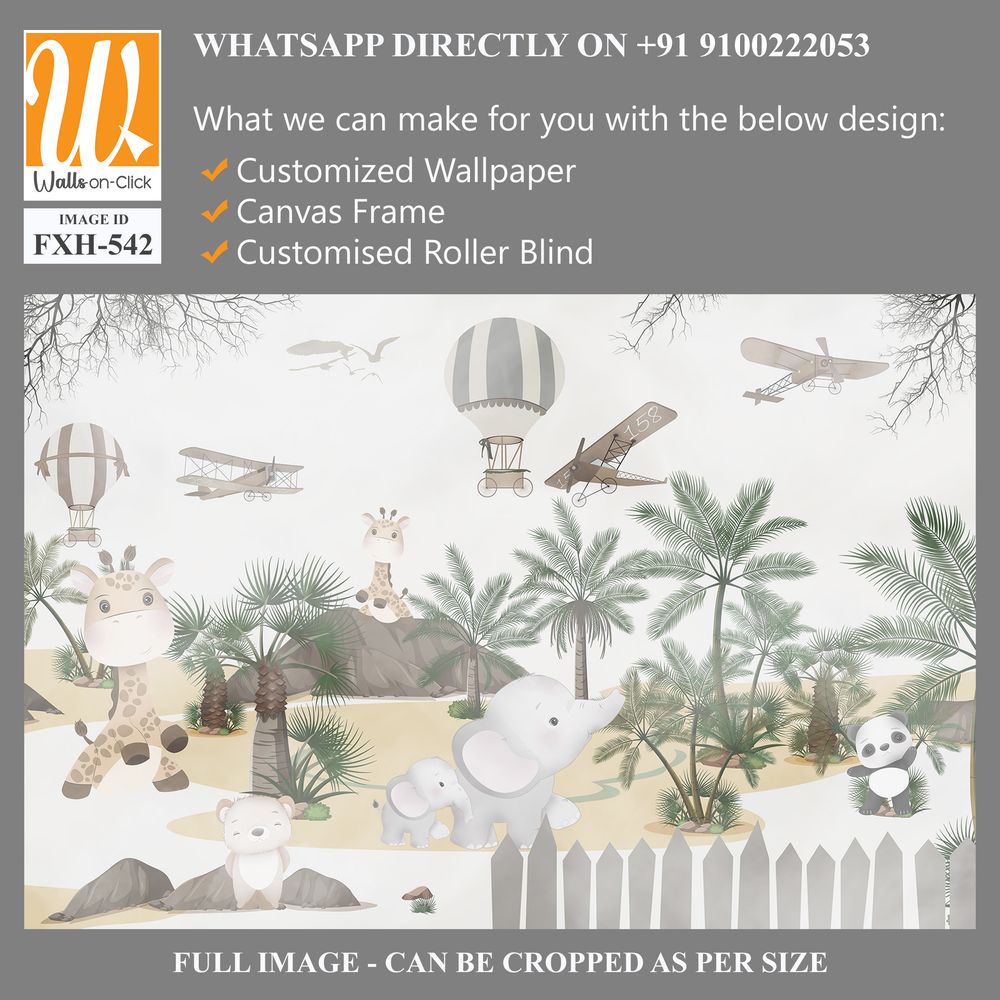 Cute animals wallpaper design for kids rooms- 3d illustration [WP-FXH-542]
