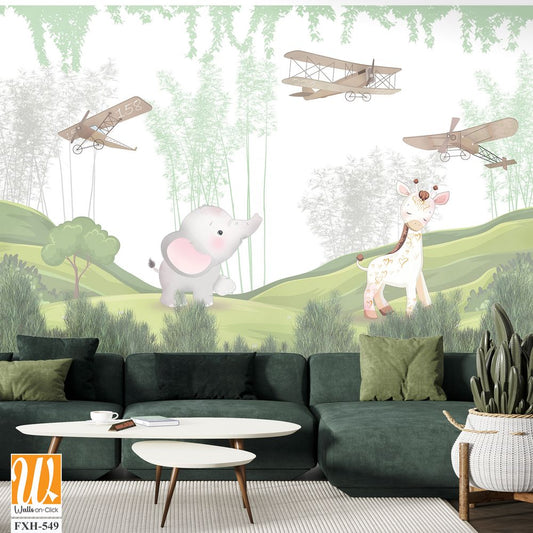 Cute animals wallpaper for kids rooms [WP-FXH-549]