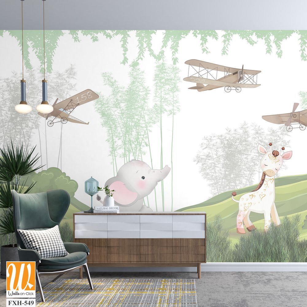 Cute animals wallpaper for kids rooms [WP-FXH-549]