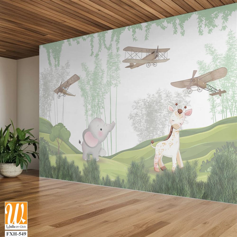 Cute animals wallpaper for kids rooms [WP-FXH-549]