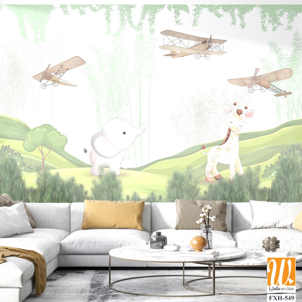Cute animals wallpaper for kids rooms [WP-FXH-549]
