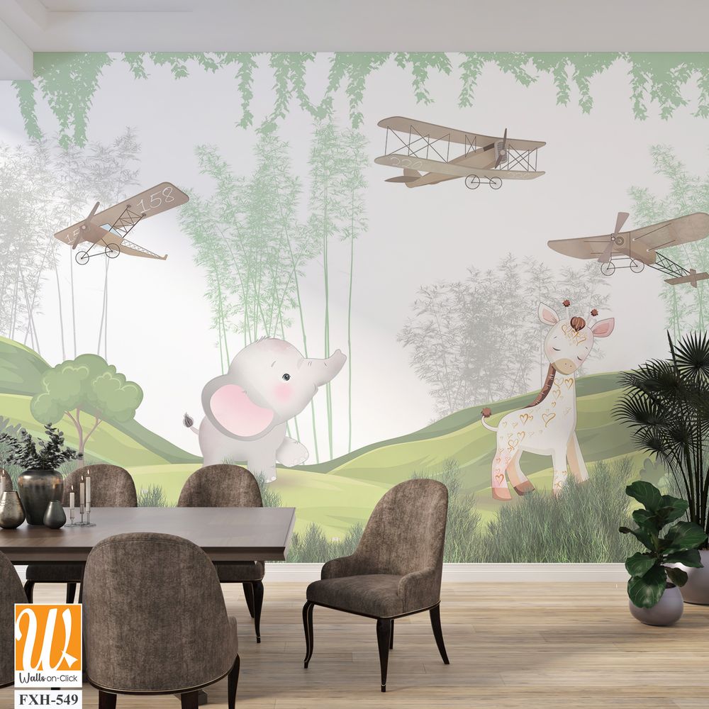 Cute animals wallpaper for kids rooms [WP-FXH-549]