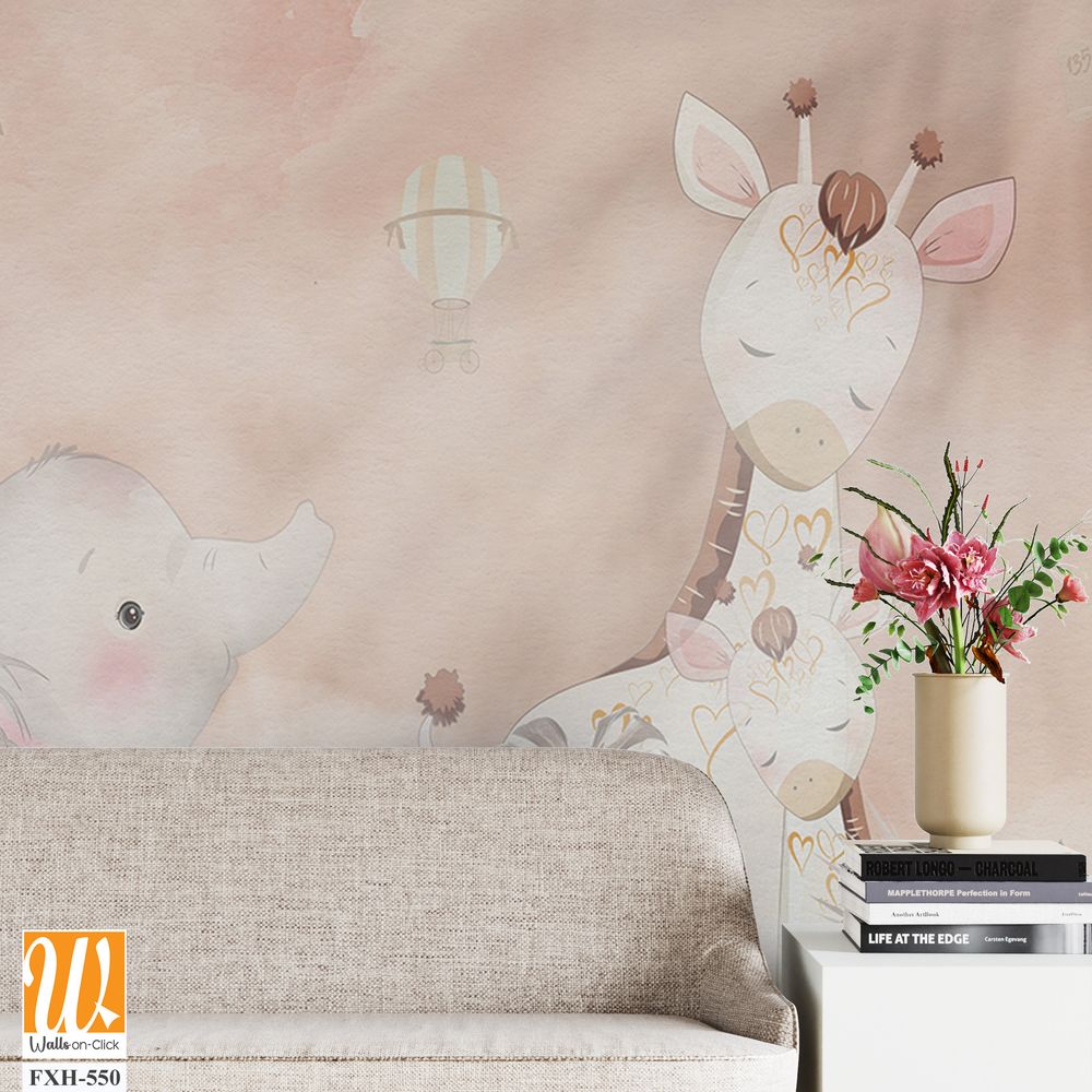 Cute animals wallpaper design for kids room - 3D illustration [WP-FXH-550]