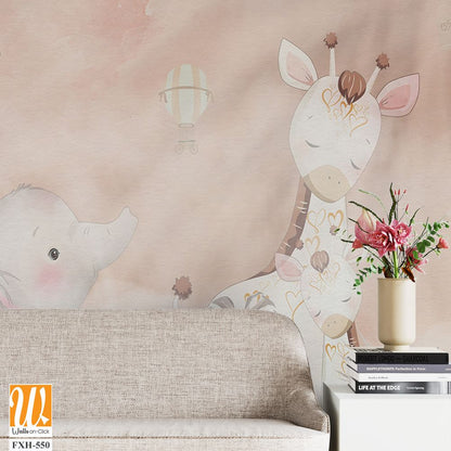 Cute animals wallpaper design for kids room - 3D illustration [WP-FXH-550]