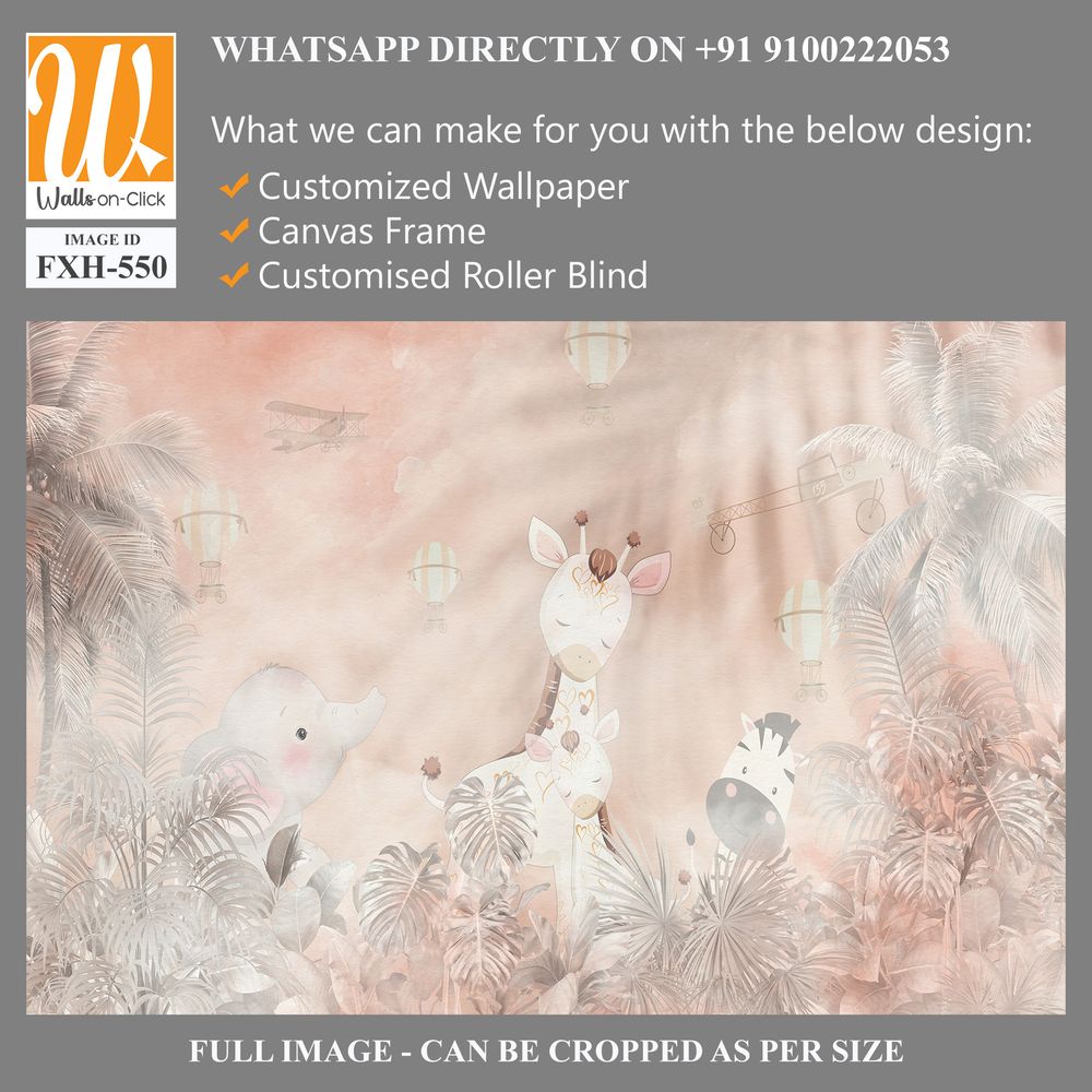 Cute animals wallpaper design for kids room - 3D illustration [WP-FXH-550]