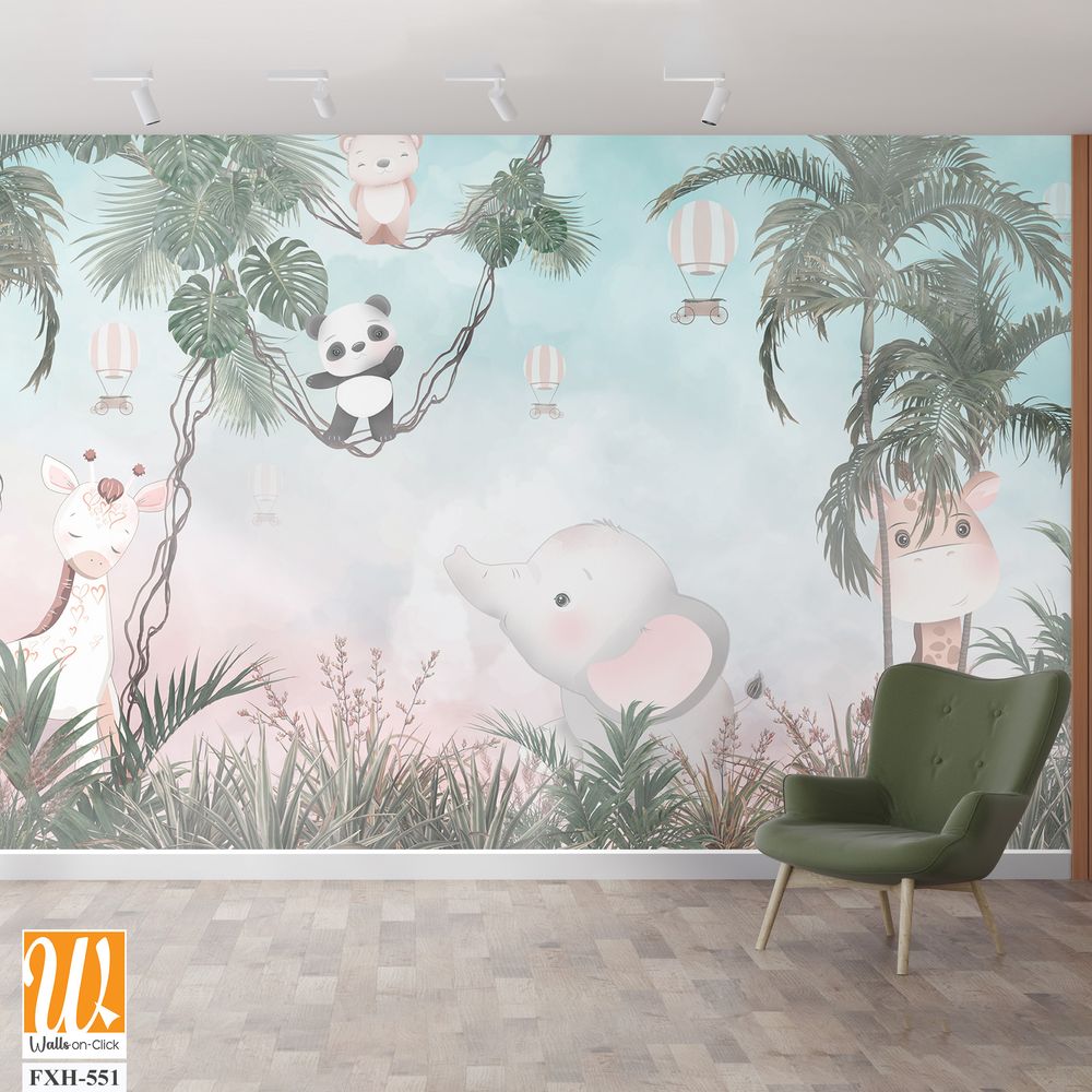 Cute animals wallpaper design for kids room [WP-FXH-551]