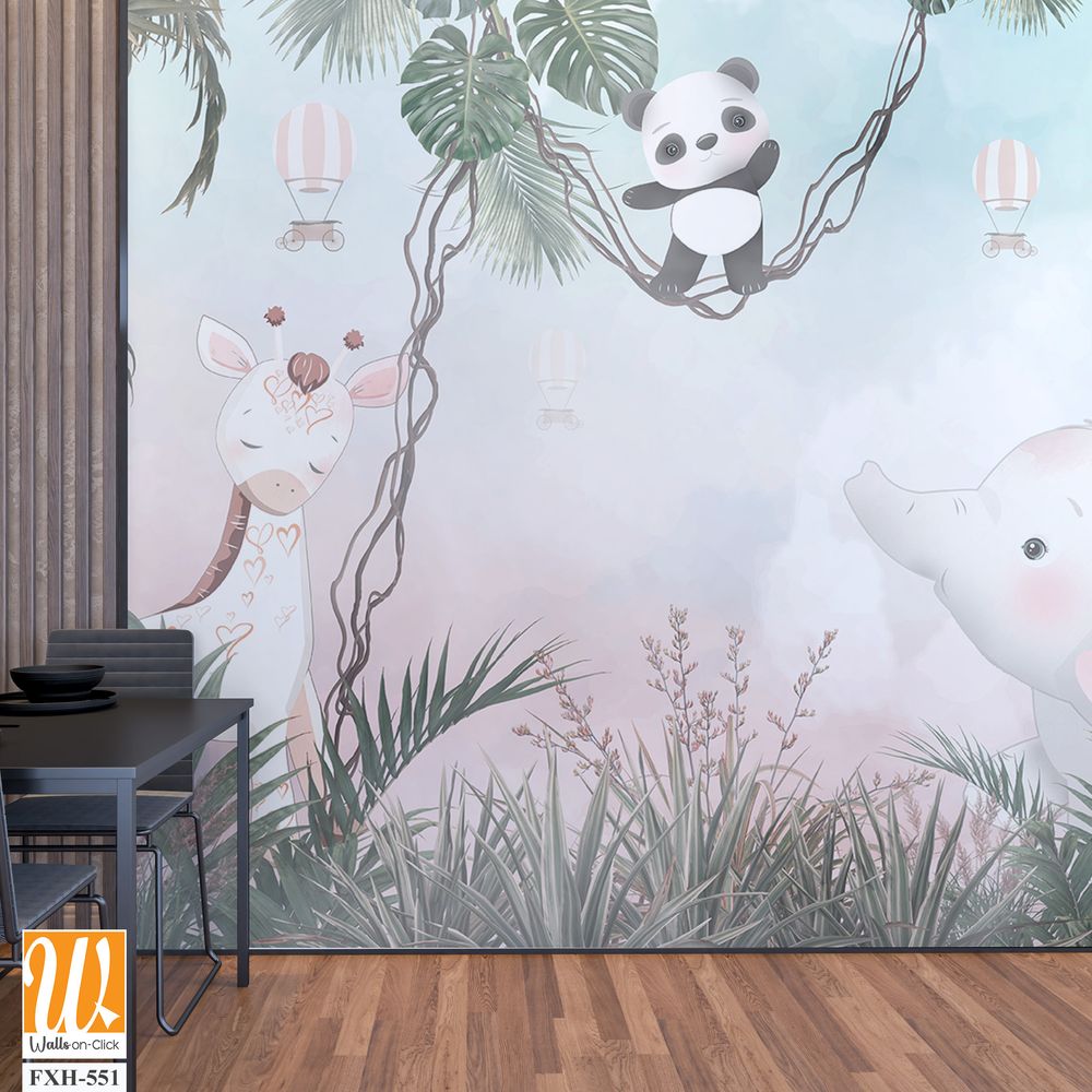 Cute animals wallpaper design for kids room [WP-FXH-551]