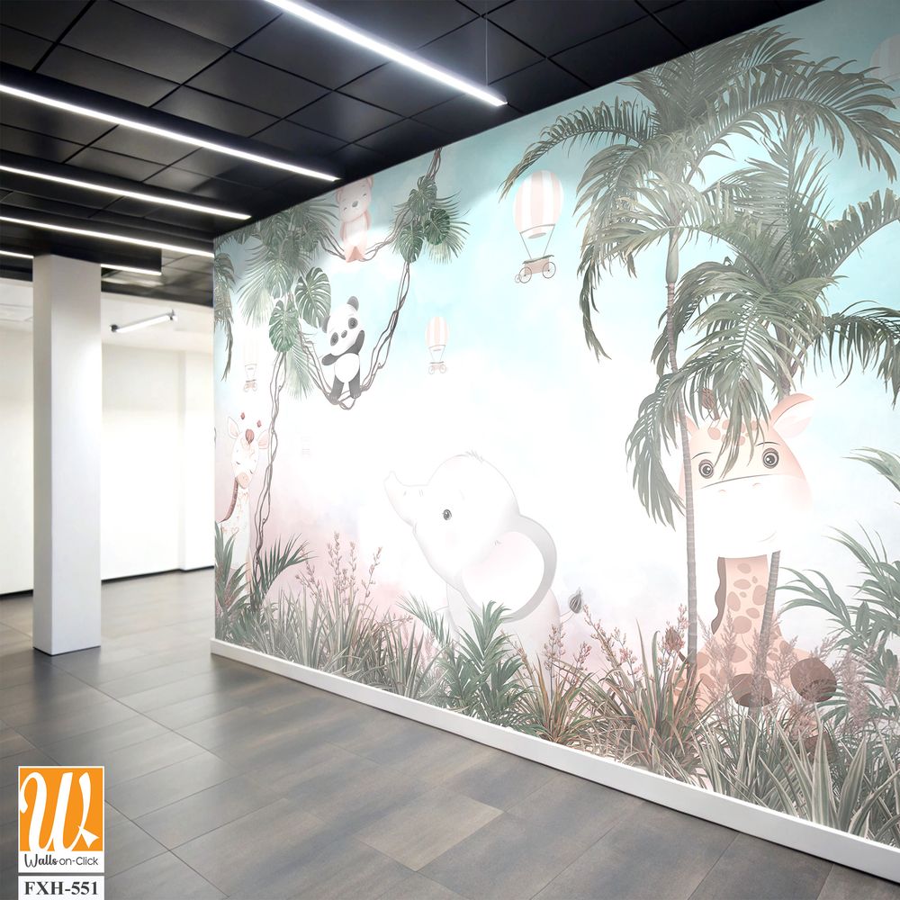 Cute animals wallpaper design for kids room [WP-FXH-551]