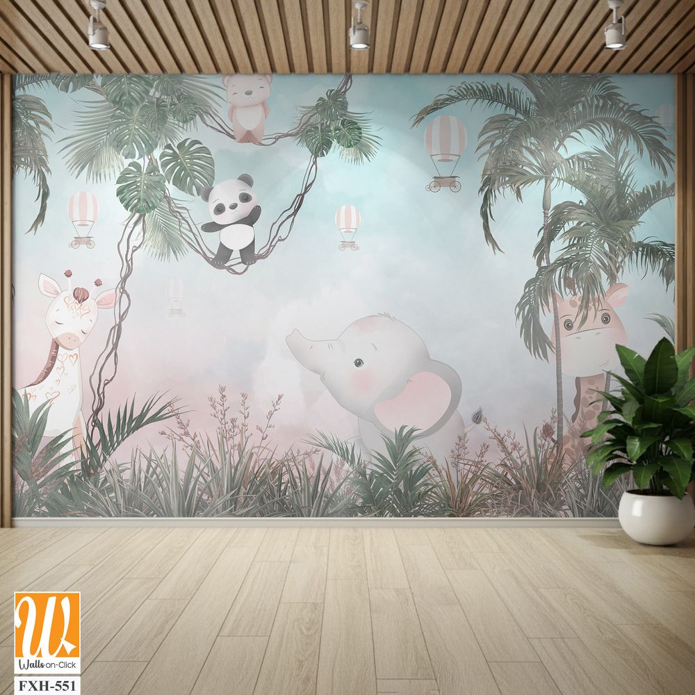 Cute animals wallpaper design for kids room [WP-FXH-551]