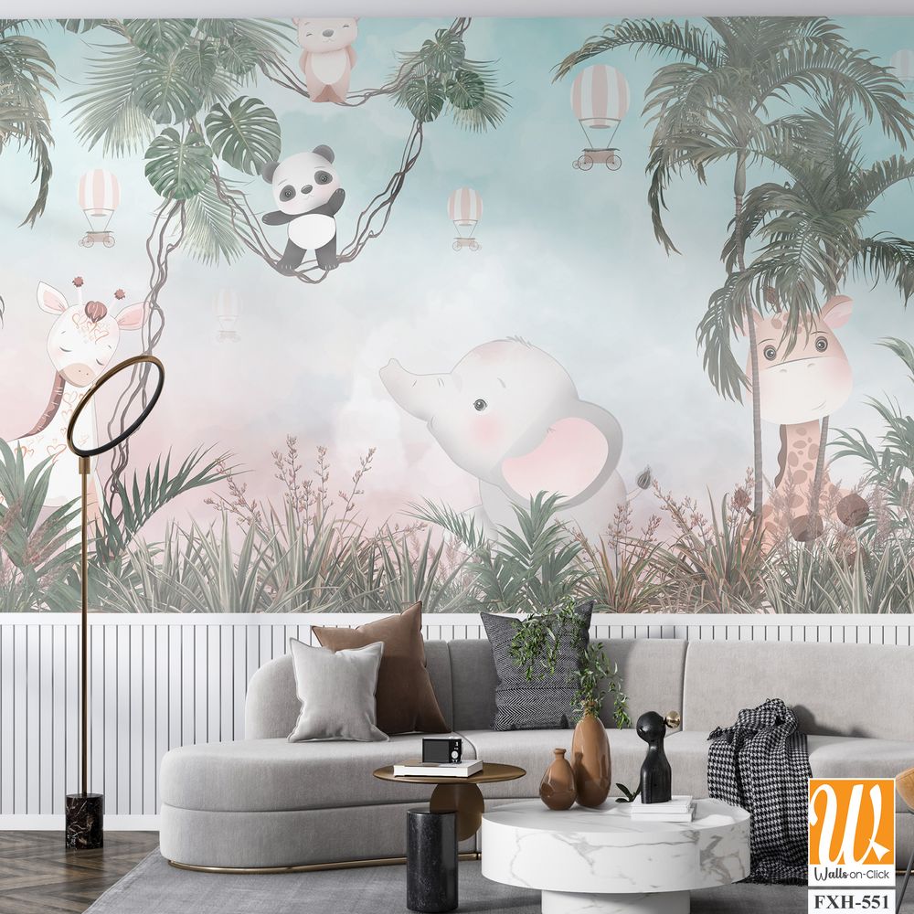 Cute animals wallpaper design for kids room [WP-FXH-551]