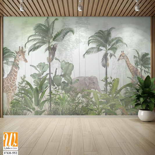 Cute animals wallpaper design for kids room [WP-FXH-552]