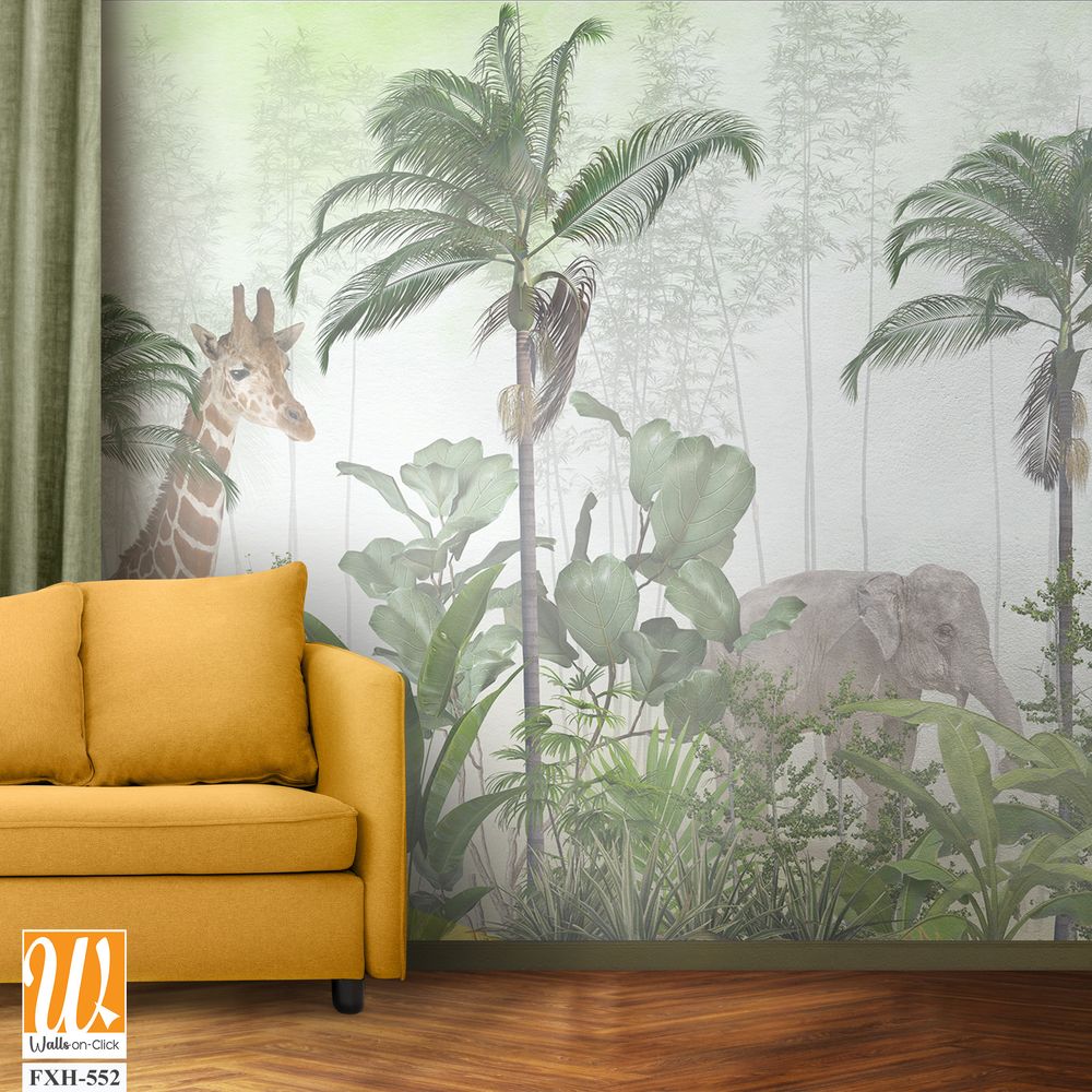 Cute animals wallpaper design for kids room [WP-FXH-552]