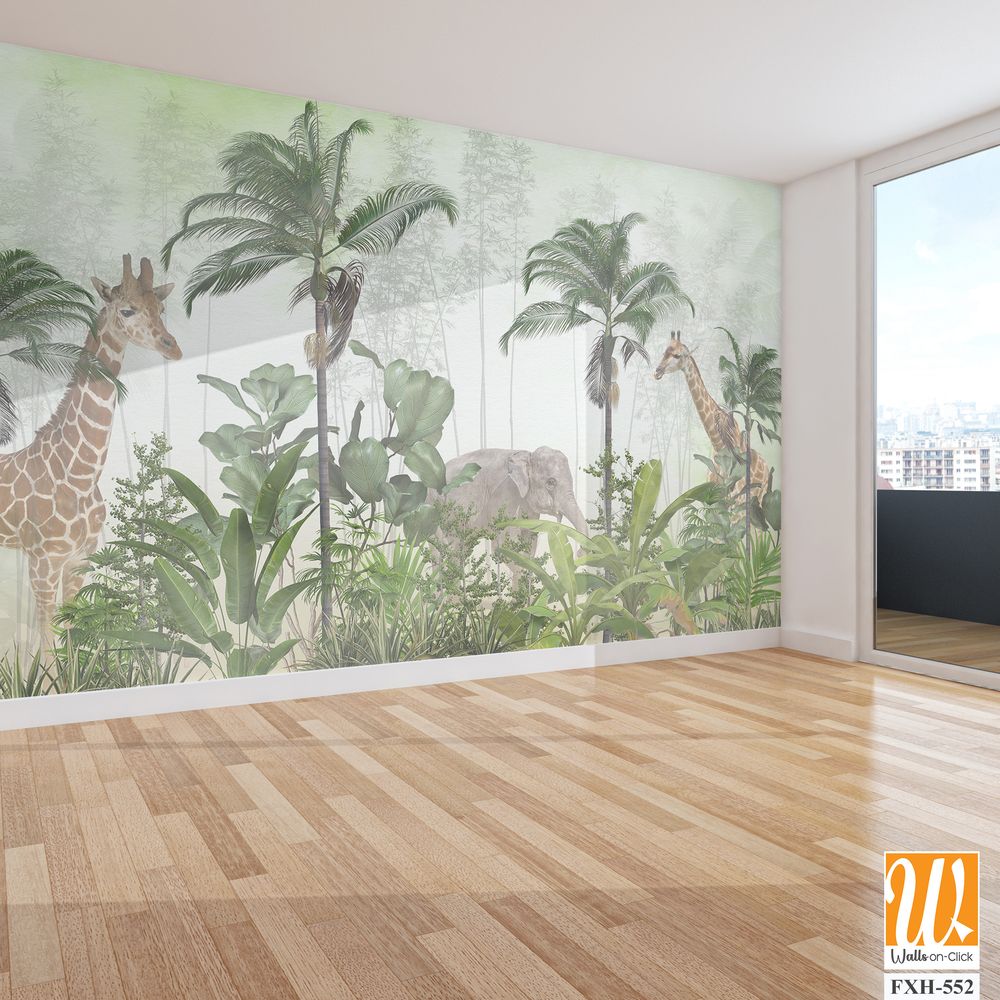 Cute animals wallpaper design for kids room [WP-FXH-552]