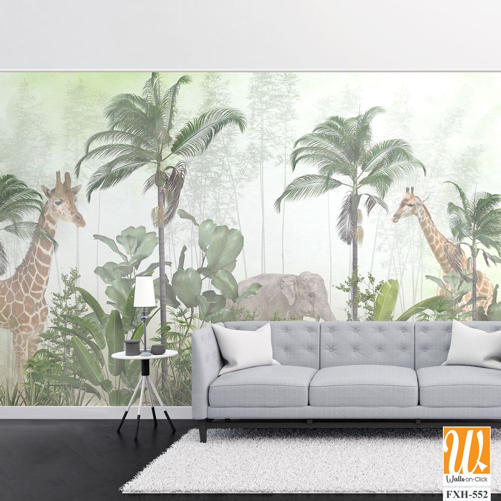 Cute animals wallpaper design for kids room [WP-FXH-552]