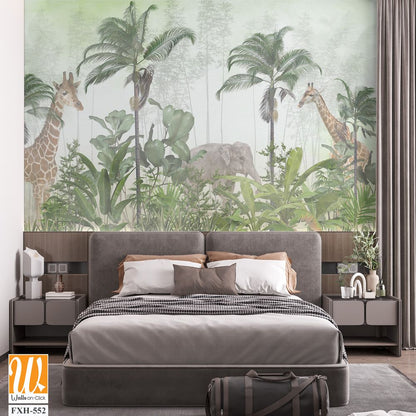 Cute animals wallpaper design for kids room [WP-FXH-552]