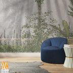 Tropical Trees and leaves wallpaper design for digital printing - 3D illustration [WP-FXH-554]