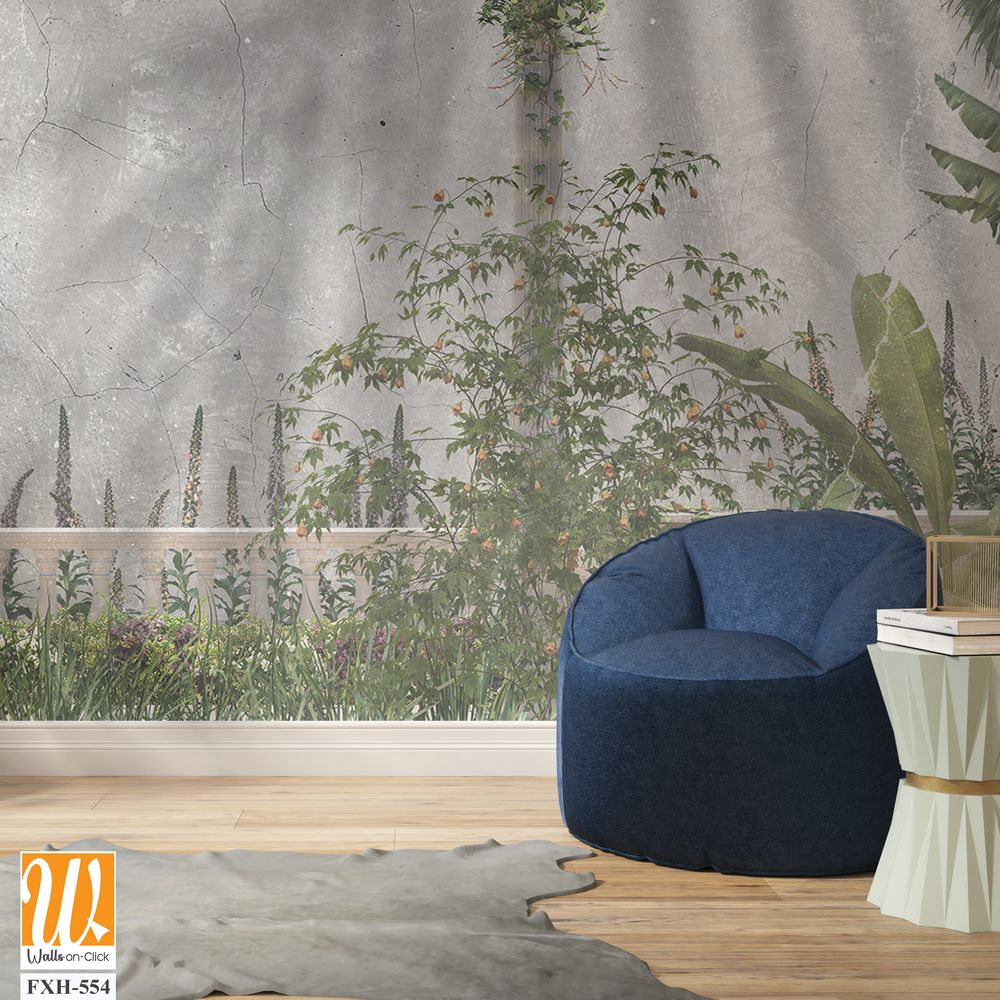 Tropical Trees and leaves wallpaper design for digital printing - 3D illustration [WP-FXH-554]