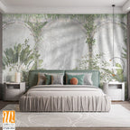 Tropical Trees and leaves wallpaper design for digital printing - 3D illustration [WP-FXH-554]