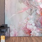 Art drawing on which leaves and flowers oil technique, photo wallpaper [WP-FXH-557]